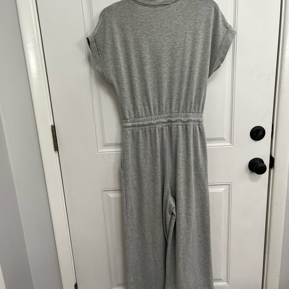 Kittenish gray jumpsuit sweats comfy wrap front drawstring wide leg small - Picture 5 of 6